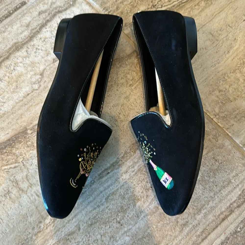 NWOB Kate Spade Lounge Fizzy Loafer Suede Embroidered Champagne Toast Size 7.5